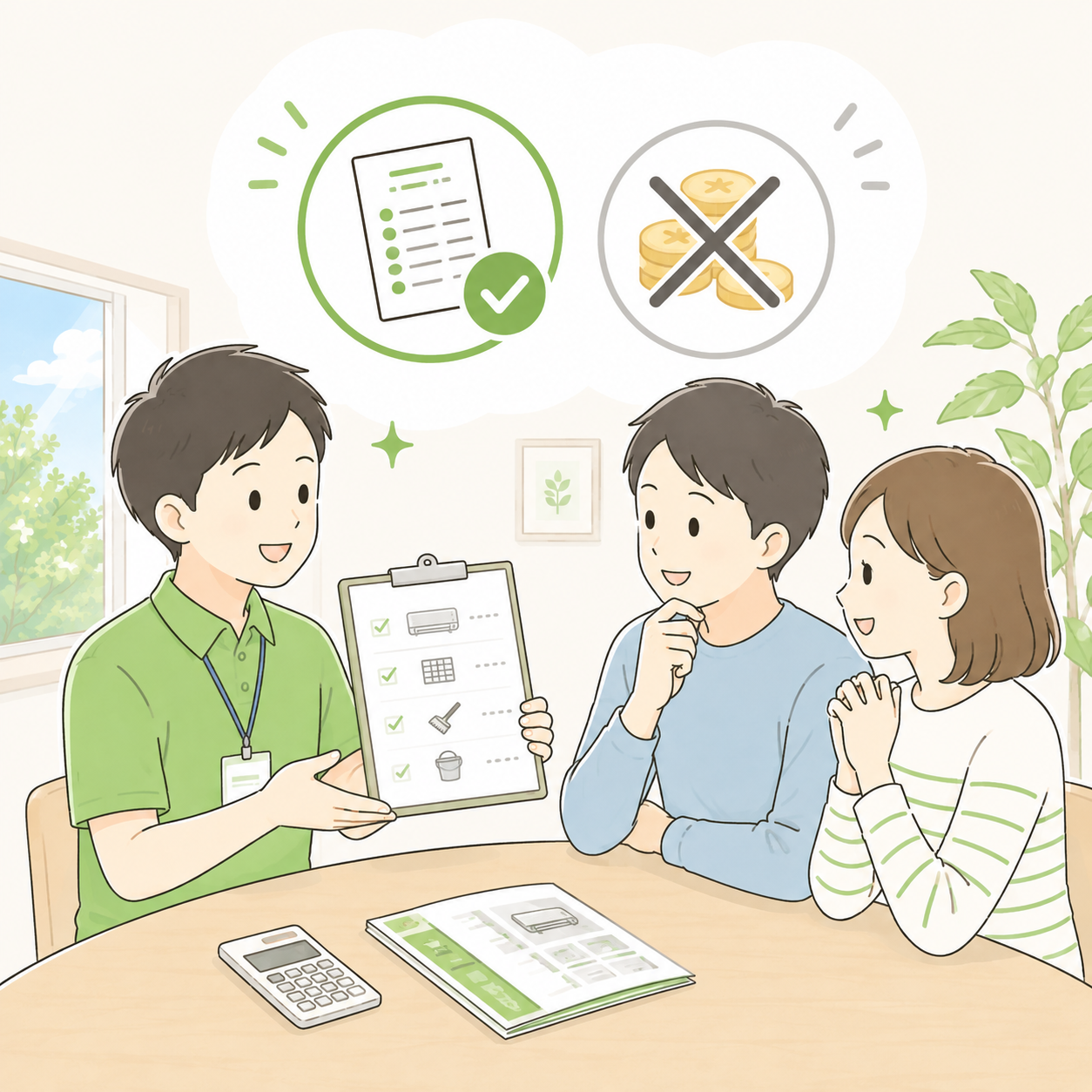 作業内容と料金を事前に説明するスタッフとお客様